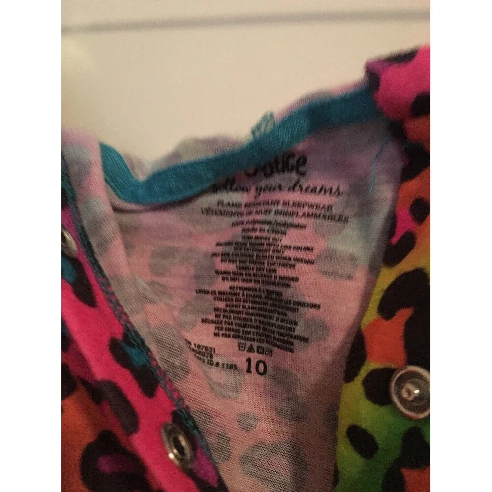 Justice Girls Colorful Leopard Print Pajama Romper Jumpsuit Shorts Sleep Size 10